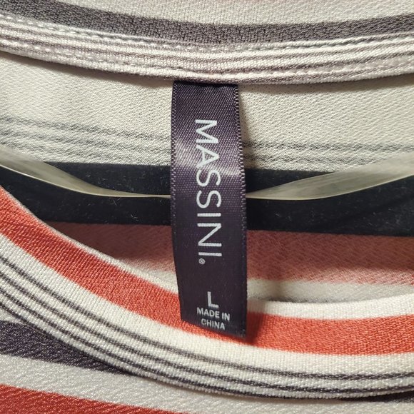 Like New Women's Long Sleeve Large White Shirt with Pink & Gray Stripes - Picture 3 of 4